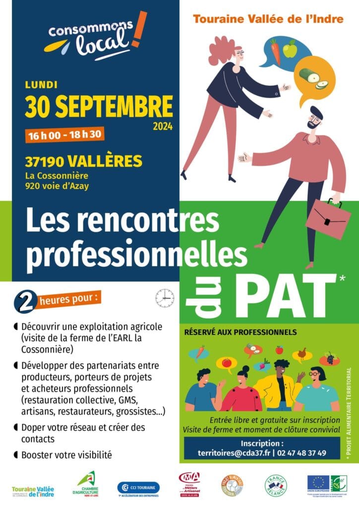Un speed-dating est organisé avec la Chambre d’Agriculture le 30 septembre à 16h, accueilli par l’EARL La Cossonnière à Vallères. Restaurateurs, commerçants et tout professionnel souhaitant trouver des produits locaux pourront rencontrer des producteurs locaux.