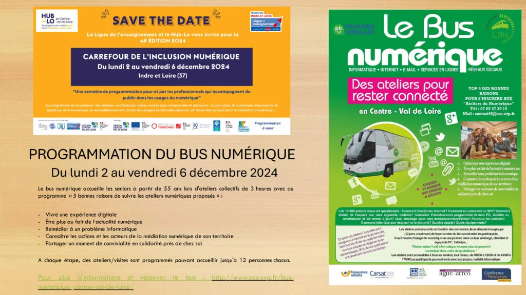 Lebusnumériqueaccueillelesseniorsàpartirde55anslorsd'atelierscollectifsde3heuresavecauprogramme«5bonnesraisonsdesuivrelesateliersnumériquesproposés»: