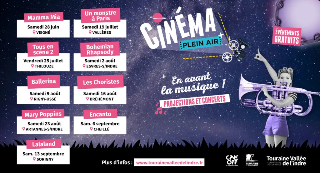 Programme des cinéma plein air 2025 en Touraine Vallée de l'Indre