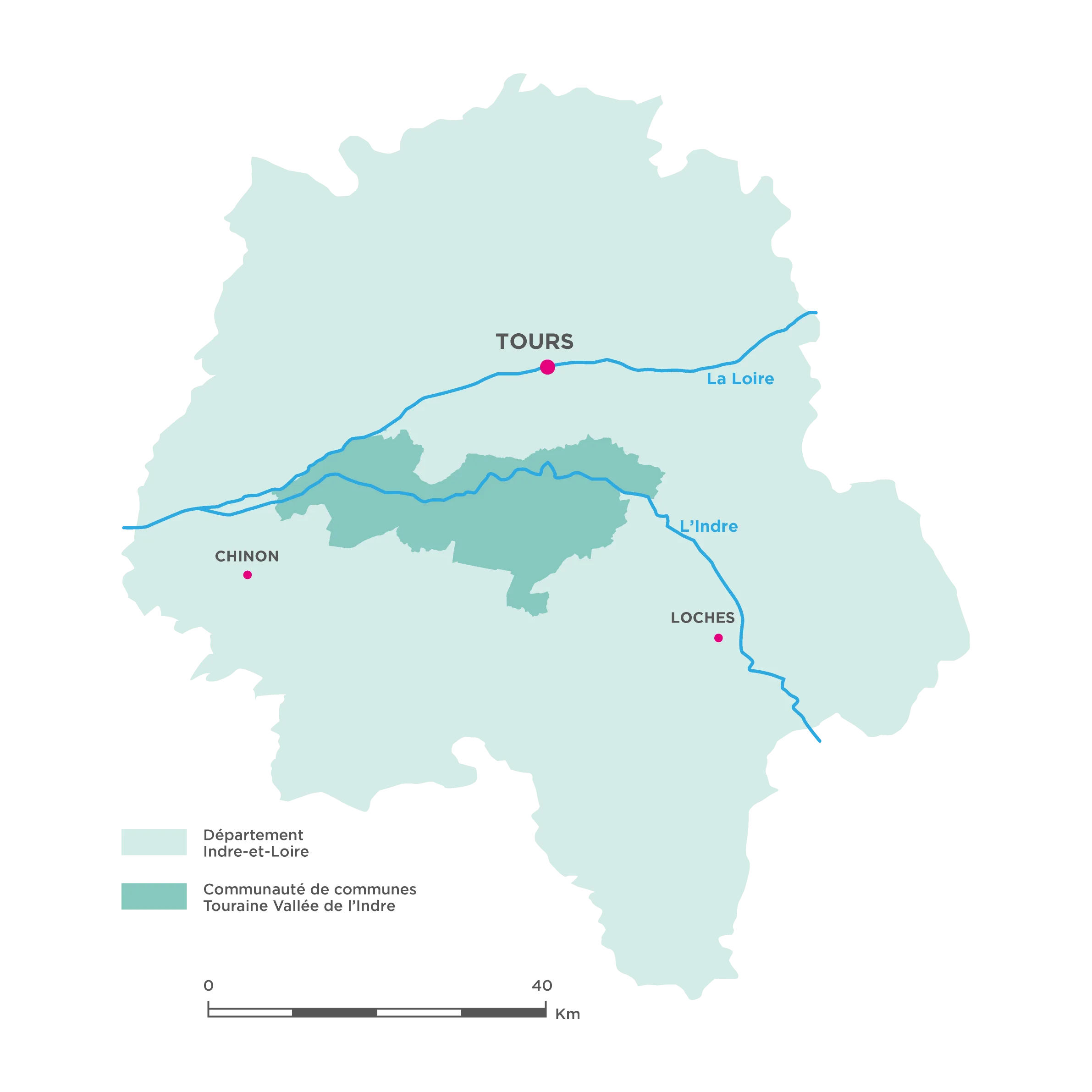 Carte du département Indre-et-Loire positionnant la Communauté de communes Touraine Vallée de l'Indre