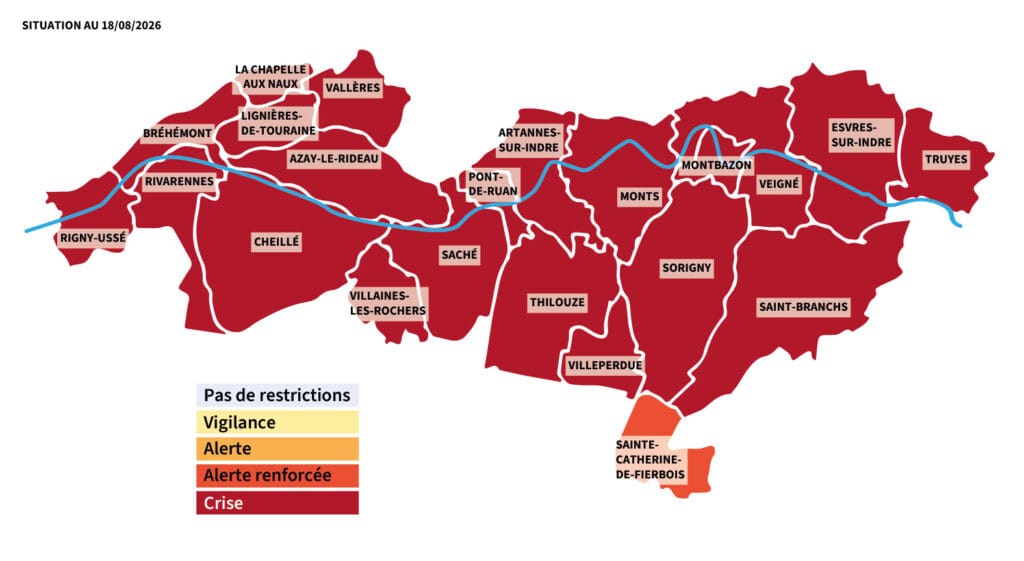 Carte de situation vigilance sécheresse 16 aout 2026