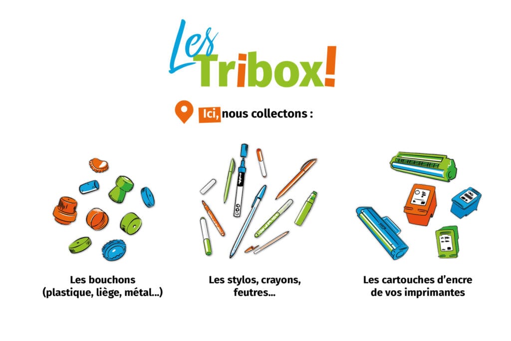 Les Tribox servent à collecter les bouchons, stylos, feutres et cartouches d'encre