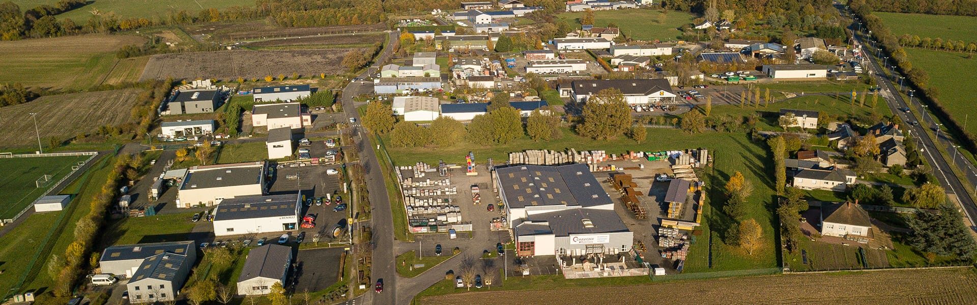 vue en drone de la Zone d'activités de la Loge à Azay-le-Rideau ©Aerofly Studio pour Touraine Vallée de l'Indre